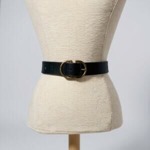 American Eagle Black Leather Belt Gold Buckle XS